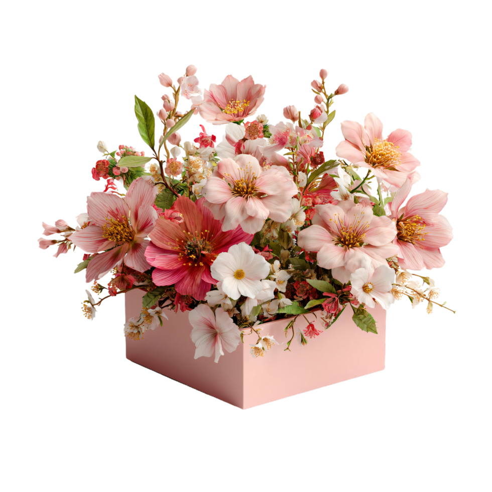 Beautiful Pink Flower Arrangement in Square Box for Spring Home Decor png
