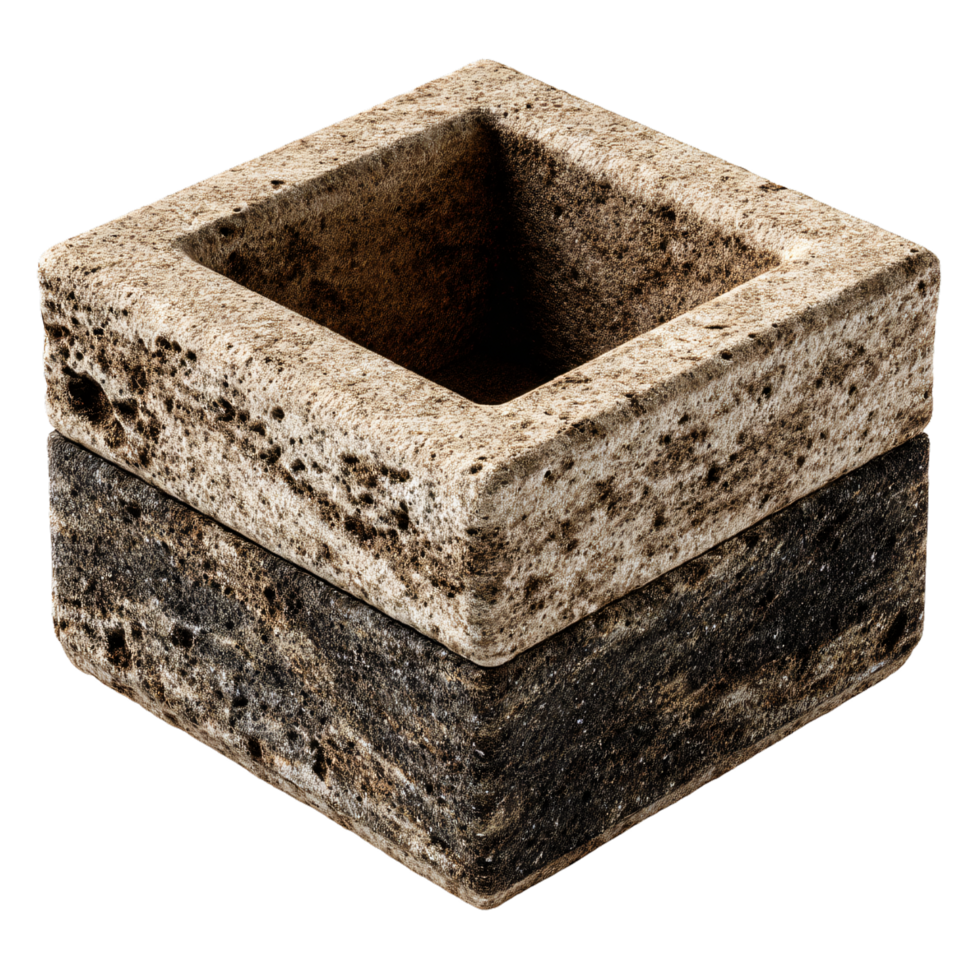 Square Stone Container with Textured Surface and Reflective Base for Decorative Use png