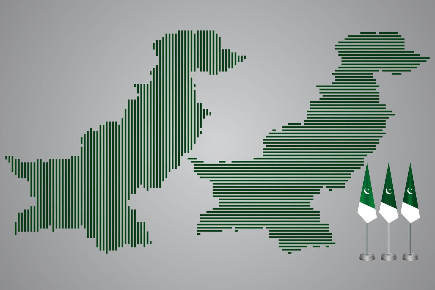 Pakistan line map with realistic flagpole. Modern geopolitical Pakistani dotted line map. Map of Pakistan in national border with flagpole. Unique territorial country of Pakistani dotted line map vector