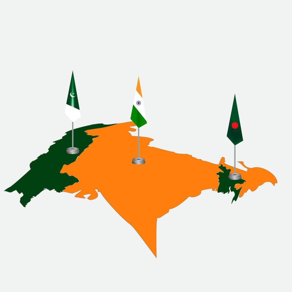 Realistic geopolitical geometric map of Pakistan, Bangladesh and India. Abstract geometric Bangladesh map, Pakistani map and Indian map showcasing territory of the country. Map silhouette vector