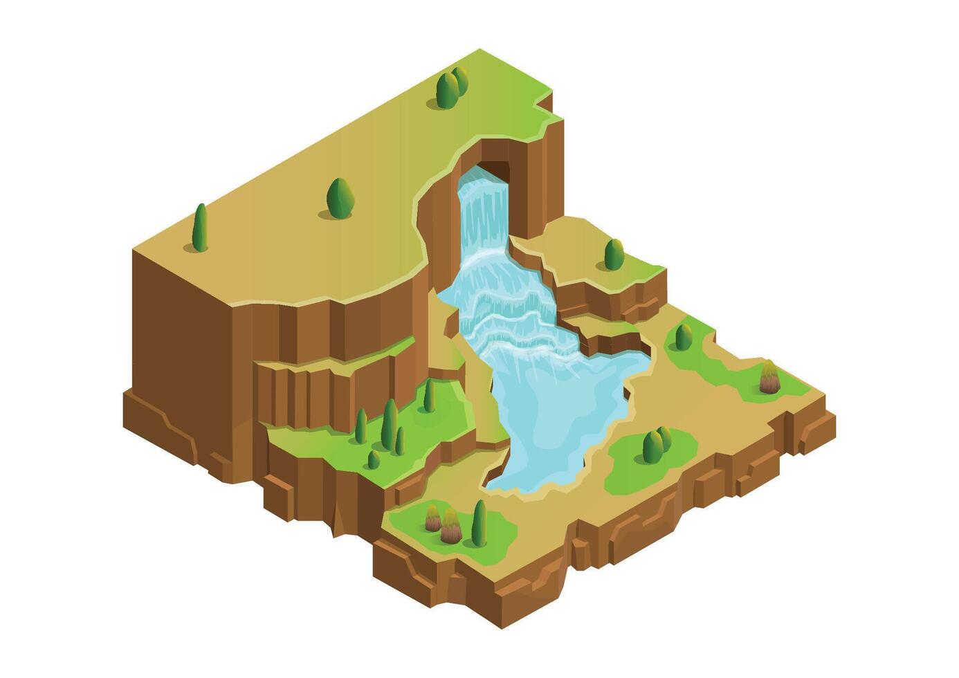 Isometric beautiful natural waterfall vector