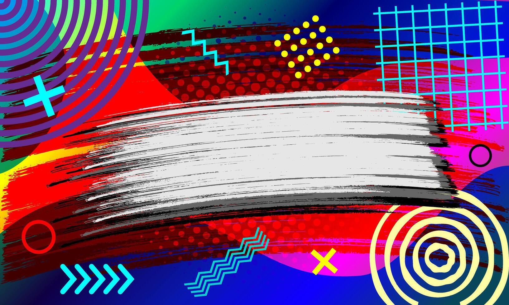 Abstract colorful memphis geometric Background with Grunge Scratch Brush. Brush Stroke and memphis Illustration for Banner, Poster, or Sports event Background. Scratch and memphis Elements For Design vector