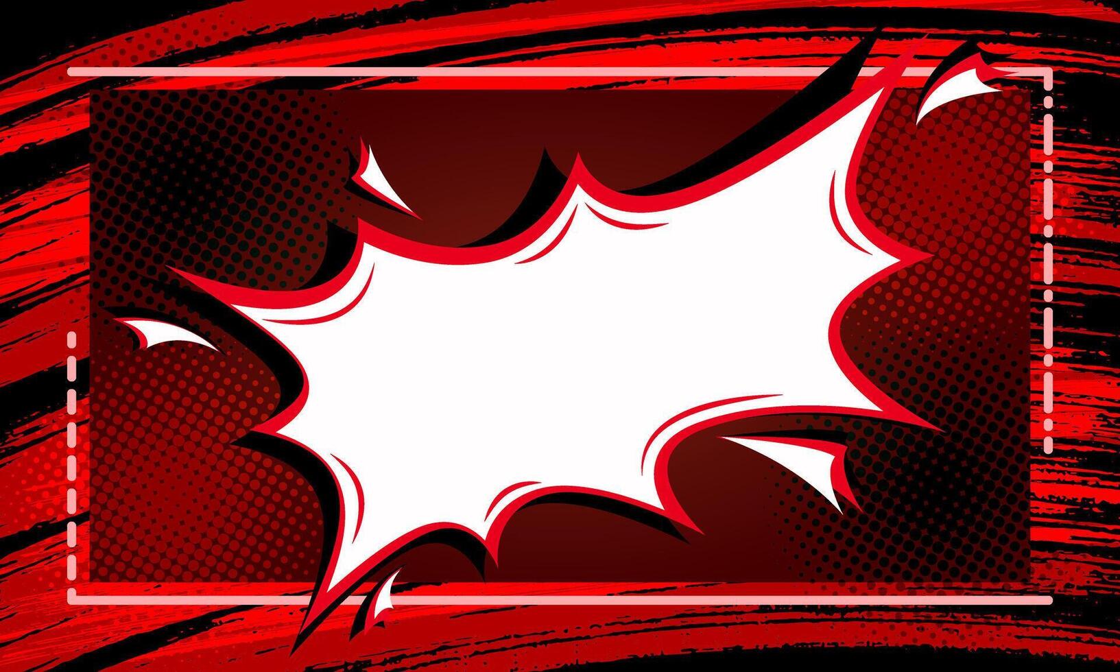 Abstract red Grunge Scratch and halftone Texture In Dark Background with blank splash comic bubble chat text in frame for poster, banner event or sale vector