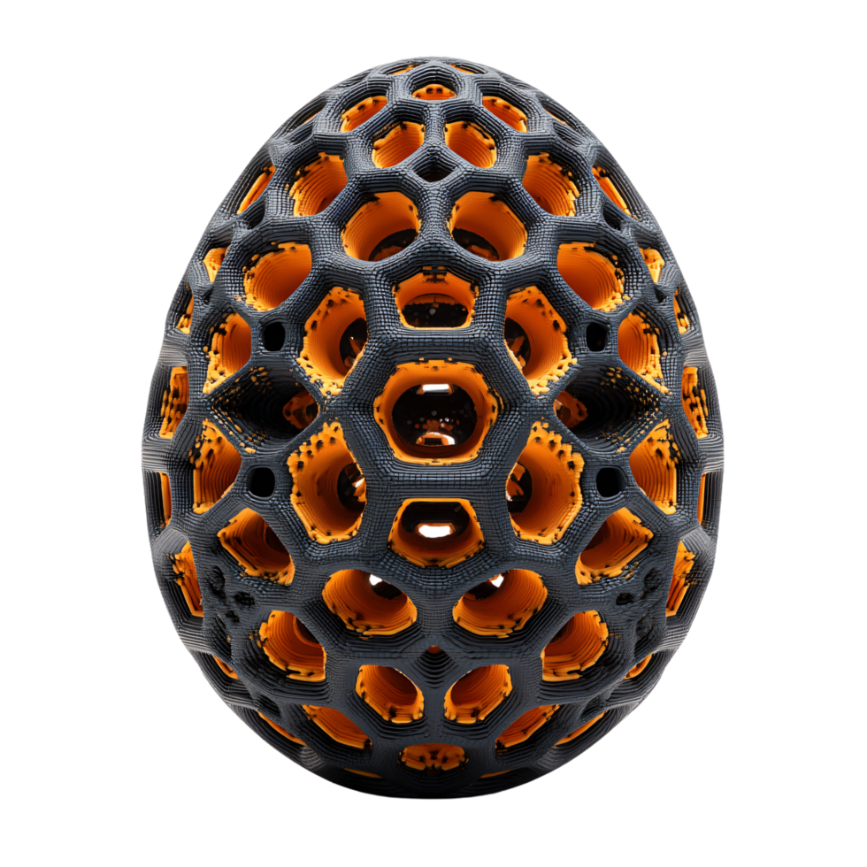 Unique 3D Printed Geometric Egg Design with Intricate Hexagonal Patterns and Colors png