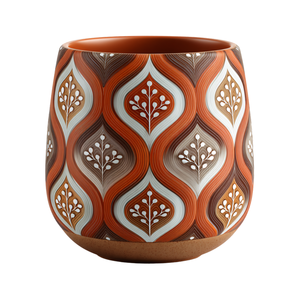 Decorative Pot with Intricate Pattern in Warm Tones for Home or Garden Use png