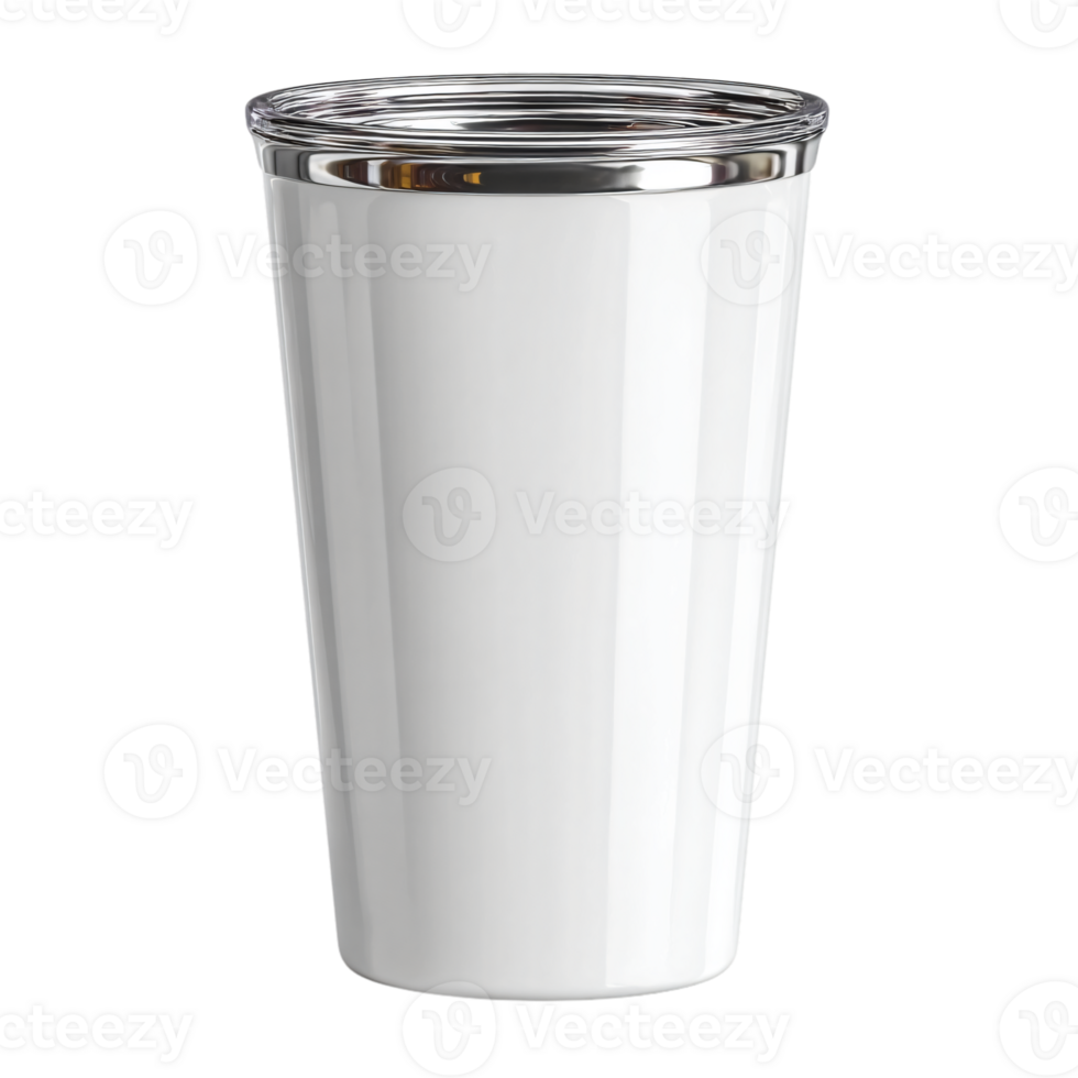 Elegant white cup with shiny metal rim, perfect for hot beverages and stylish serving png