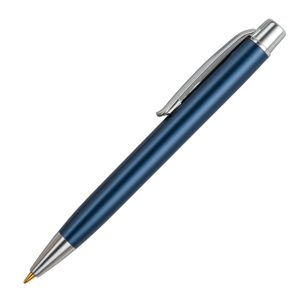 Elegant Blue Ballpoint Pen with Metallic Finish and Smooth Tip png