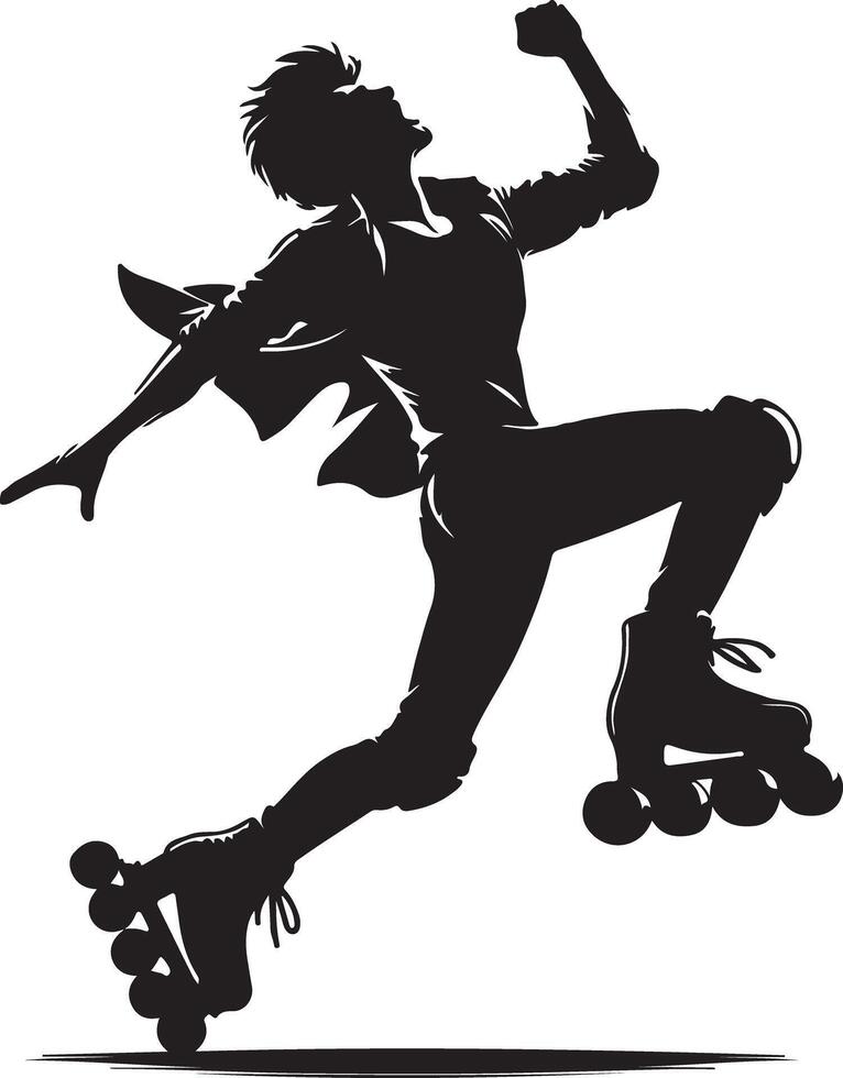 Silhouette of a person roller skating with one arm raised in a celebratory pose vector
