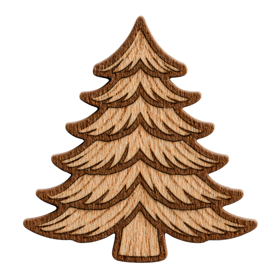 Wooden Christmas Tree Decoration with Detailed Carving and Texture png
