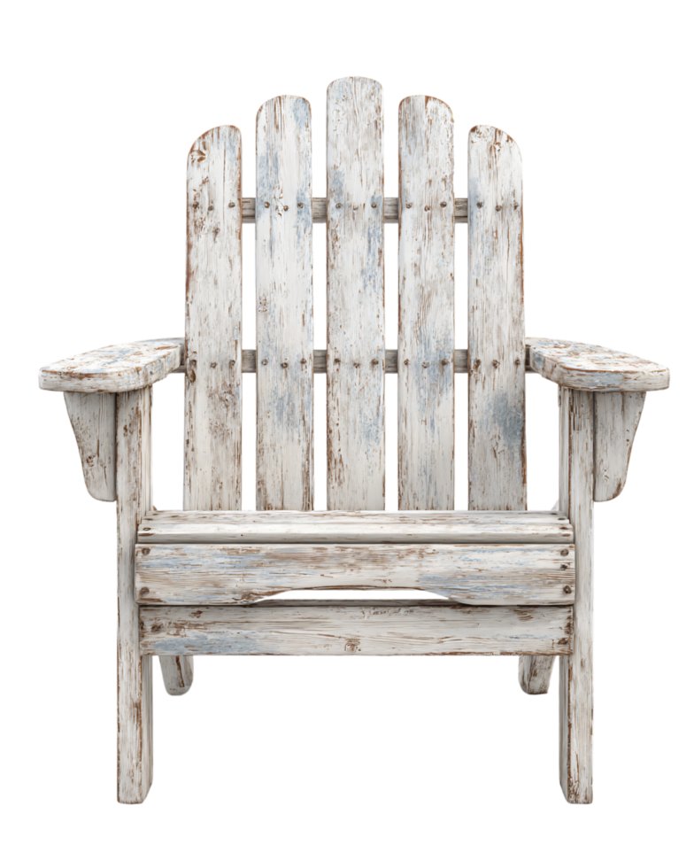 Weathered Wooden Adirondack Chair in Rustic Style for Outdoor Use png