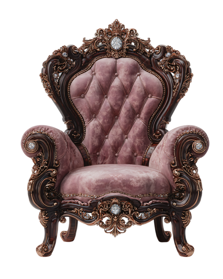 Elegant Luxurious Armchair with Ornate Design and Plush Upholstery png