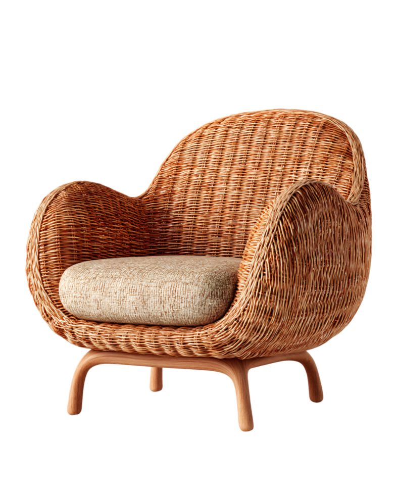 Woven Armchair with Soft Cushion Perfect for Cozy Living Spaces png
