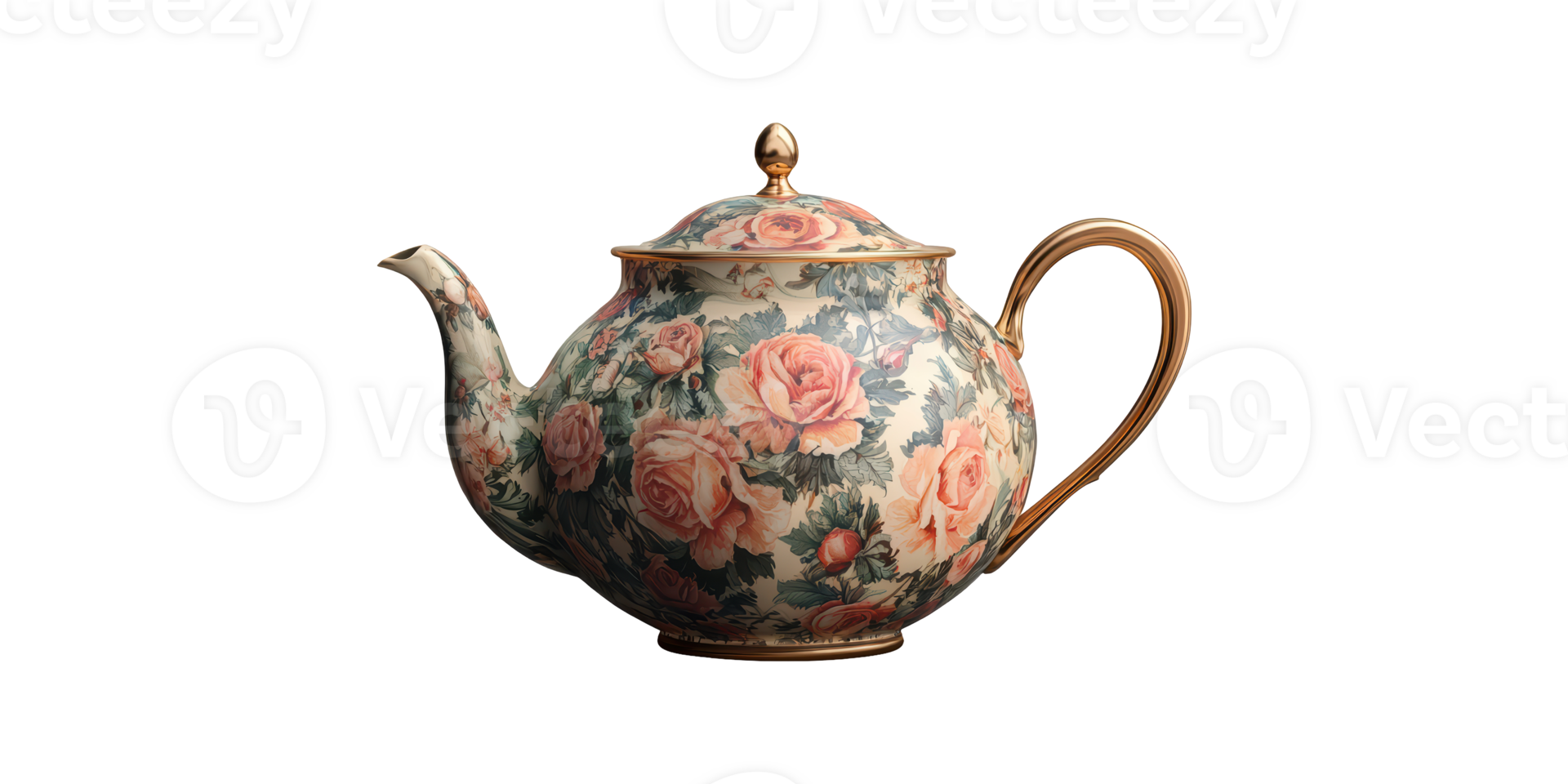 Elegant Floral Teapot With Gold Accents. Vintage Charm And Sophisticated Tea Experience Isolated On Transparent Background png