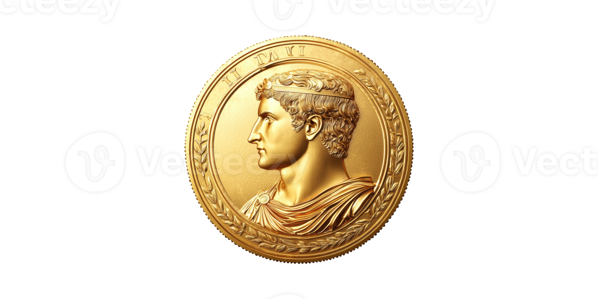Gold Roman Coin With Emperor Profile. Symbol Of Ancient Wealth And Historical Significance Isolated On Transparent Background png