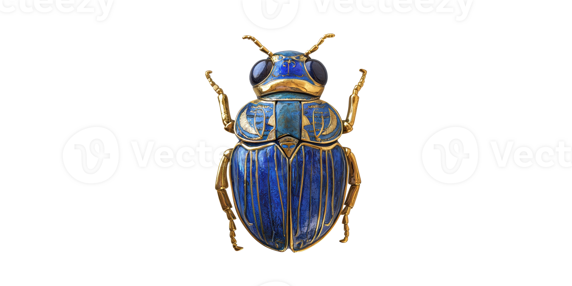 Ancient Egyptian Scarab Beetle Amulet With Gold And Blue Enamel. Symbol Of Protection And Rebirth Isolated On Transparent Background png