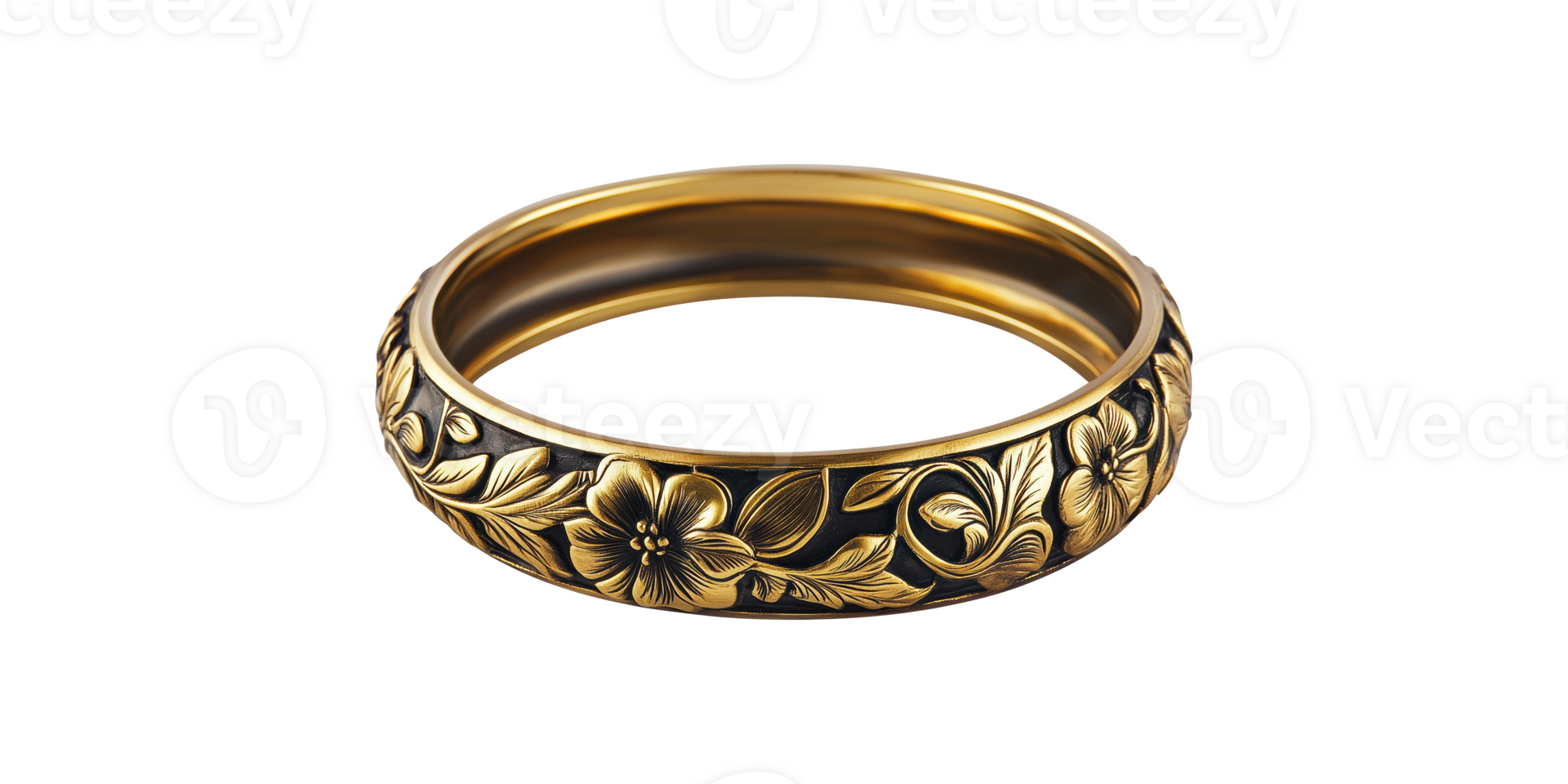 Ornate Gold Bangle With Floral Design. Elegant Jewelry Piece For Fashion And Style Isolated On Transparent Background png