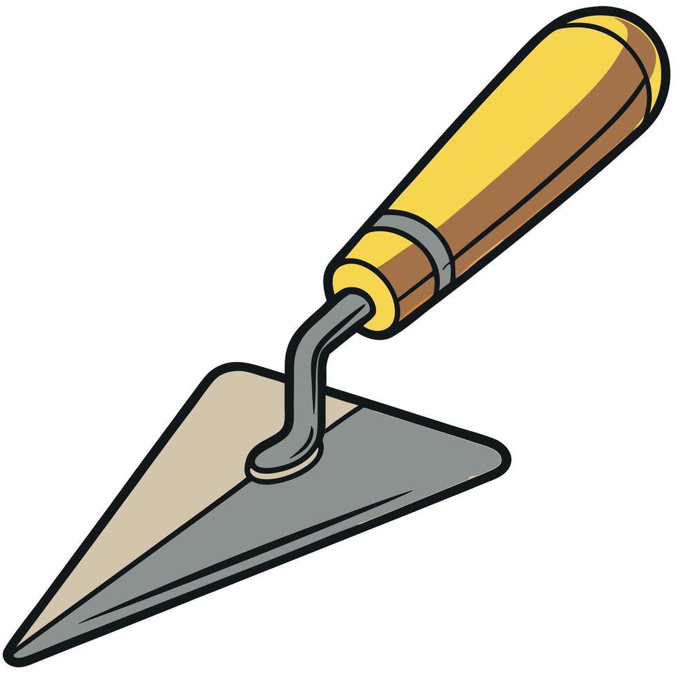 Illustration of a triangular trowel with a yellow handle on a white background vector