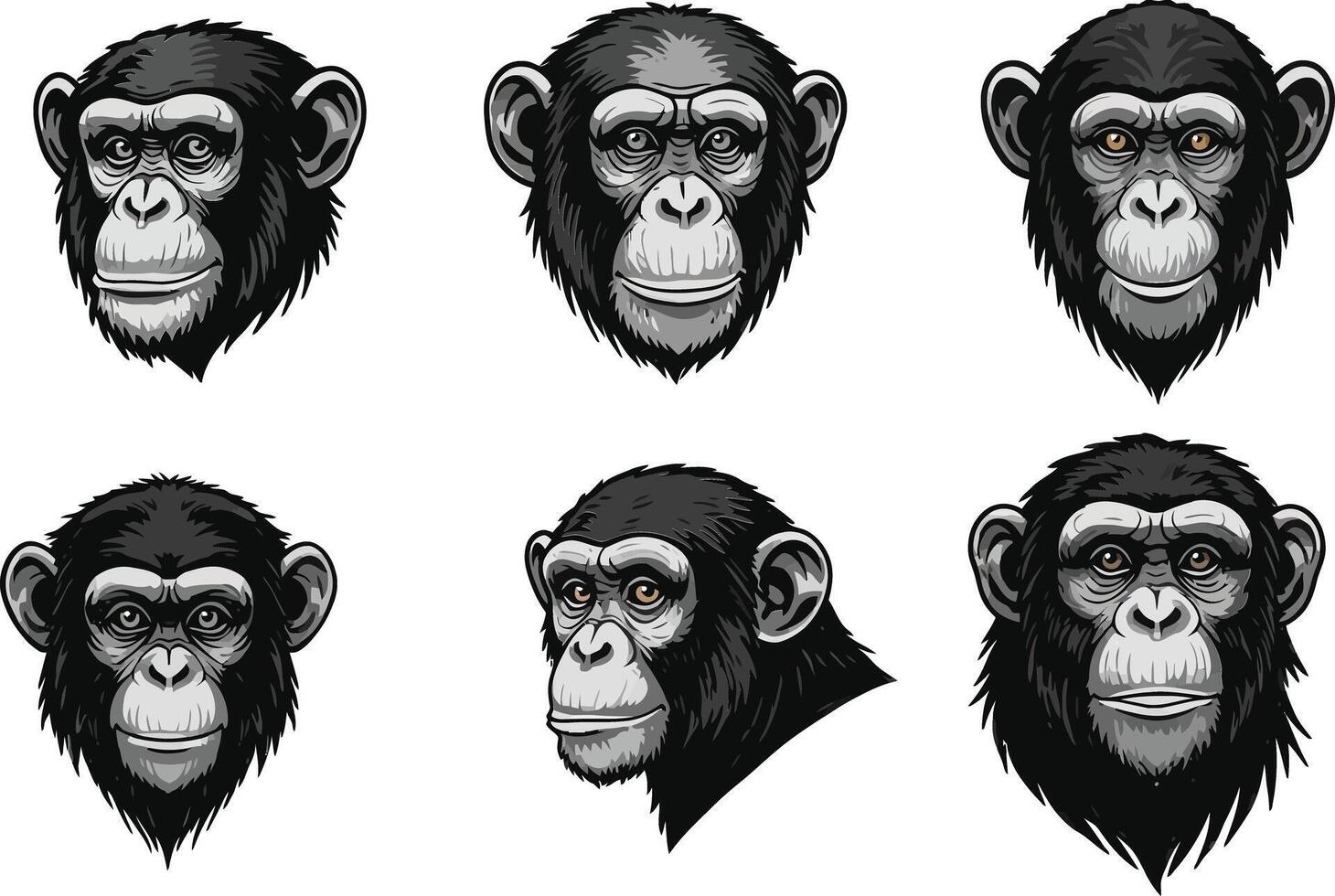 Collection of Rat and Mouse Head Illustrations Showing Various Angles and Expressions for Design Use vector