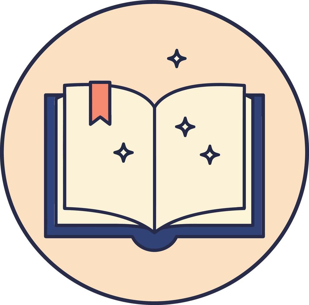 Open book illustration with bookmark and magical sparkles in beige background design vector
