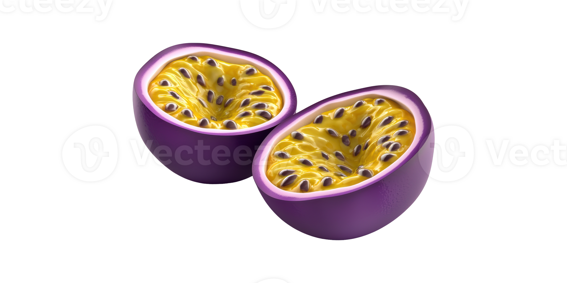 Passion Fruit Halves. Exotic Tropical Fruit With Vibrant Colors And Seeds Isolated On Transparent Background png