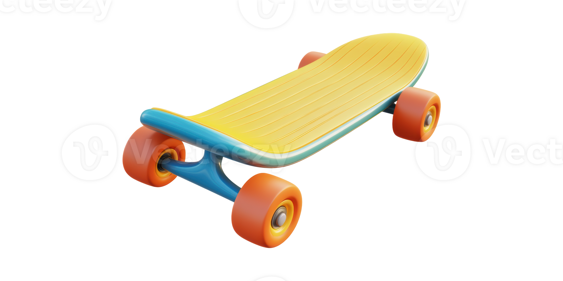Colorful Skateboard With Orange Wheels. Vibrant Design For Youthful Adventure And Recreation Isolated On Transparent Background png
