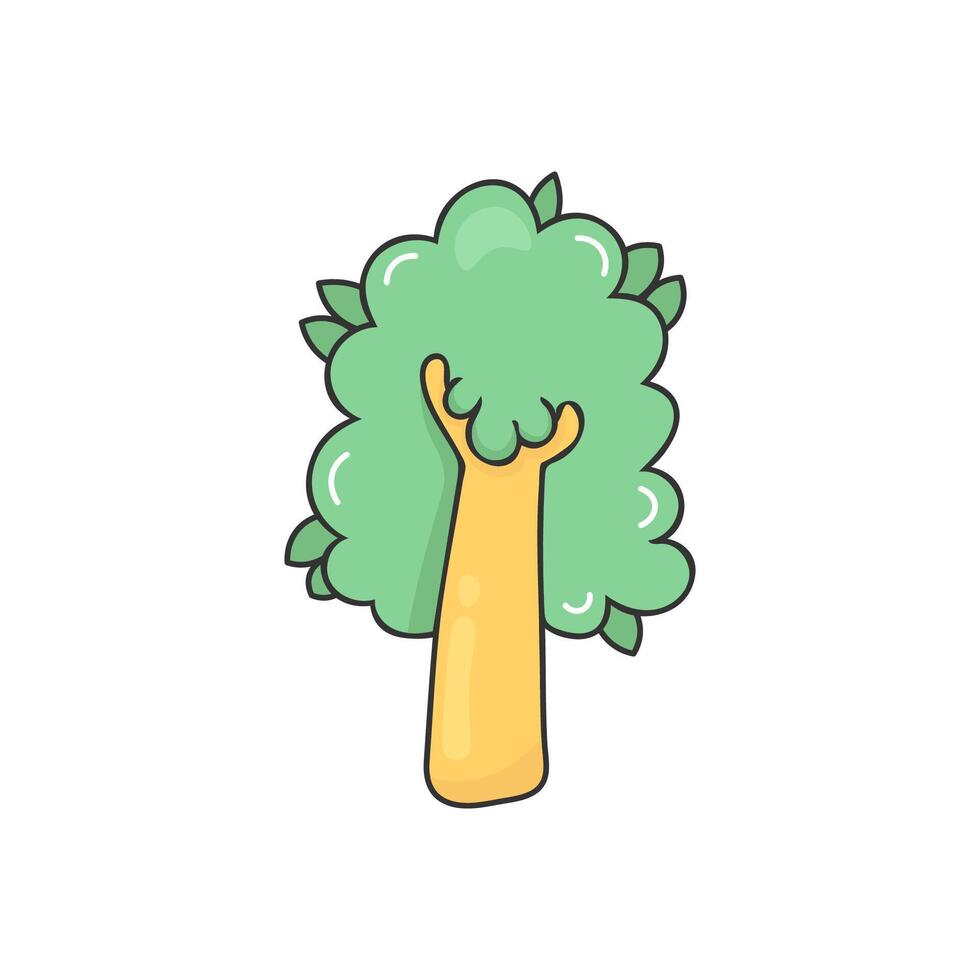 Hand-Drawn Doodle Tree Icon in Green. Simple Line Art. Icon Perfect for nature-themed designs, Earth Day campaigns, or children's educational materials. Isolated Stock Illustration vector