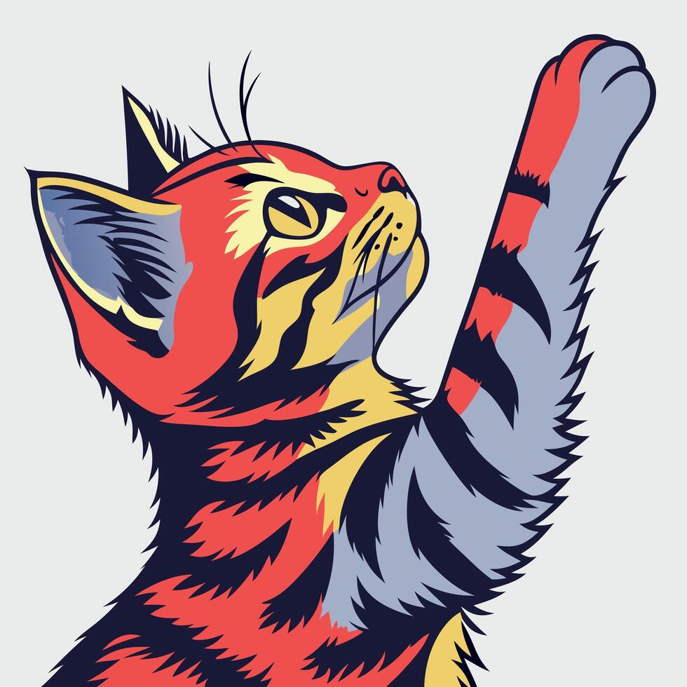 A cat reaching up to a hand vector
