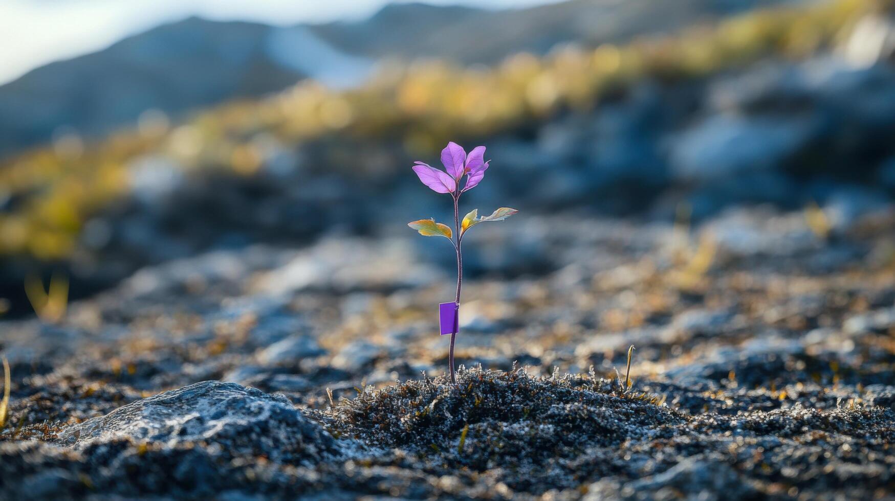 Wind Swept Plant with Purple Labels photo