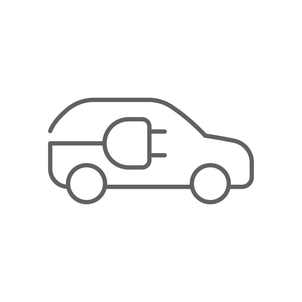 Electric car with plug outline style icon. EV car, green hybrid vehicles charging point, eco friendly vehicle concept. Thin line symbol. Illustration isolated. Editable stroke. vector