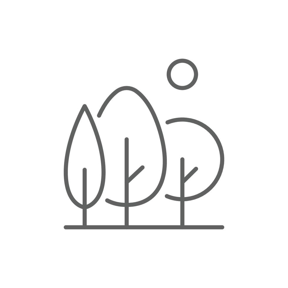 Green area outline style icon. Forest, plant, wood, tree, garden, sun, bench, leaf, park, nature, environment concept. Thin line symbol. Illustration isolated. Editable stroke. vector