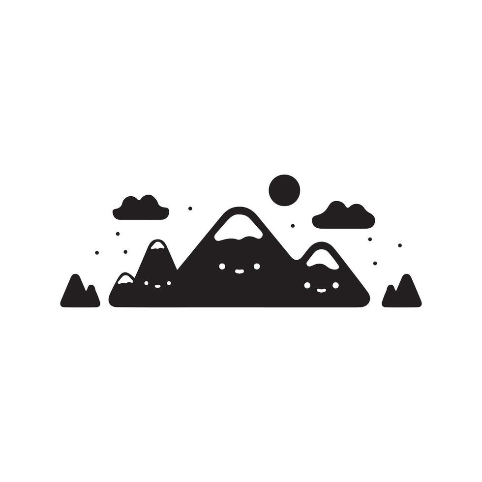 Kawaii Style Mountains with Faces vector