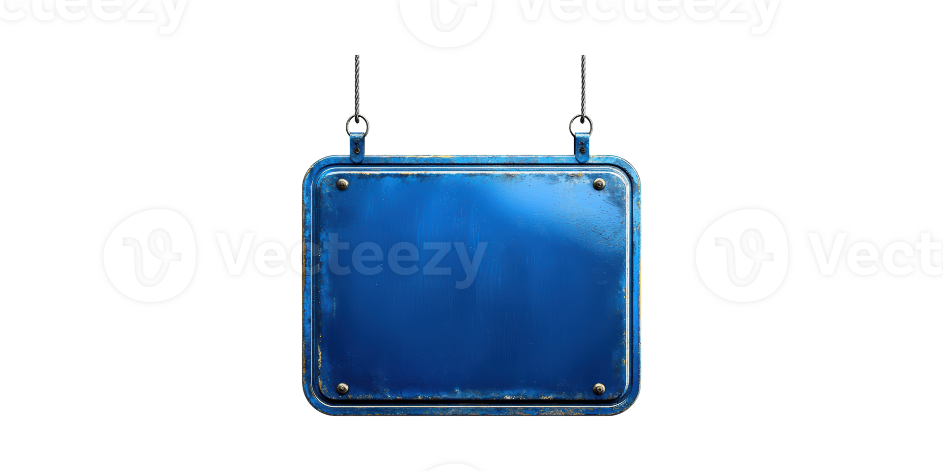 Blue Metal Hanging Signboard. Blank Vintage Sign For Custom Text Or Branding Isolated On Transparent Background png