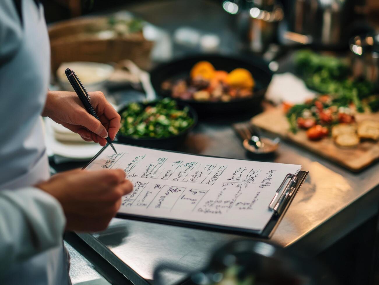 Dietitian Organizing Dishes using Nutrition Clipboard photo