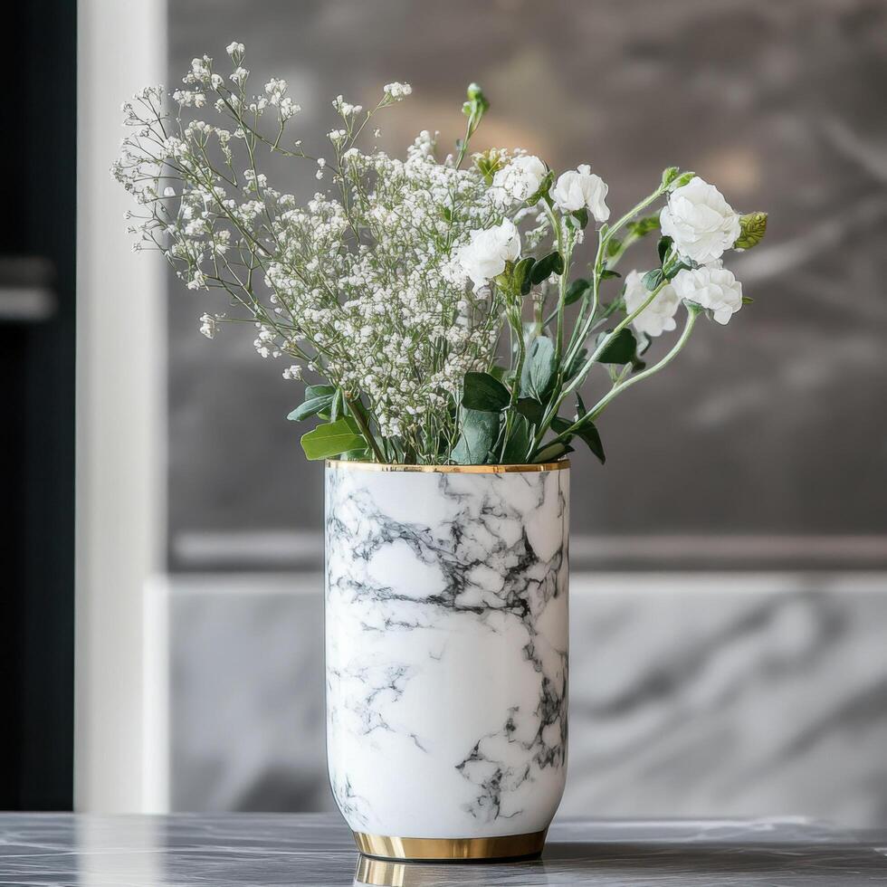 Vase Accented with Gold and Elegant Marble Like Patterns photo