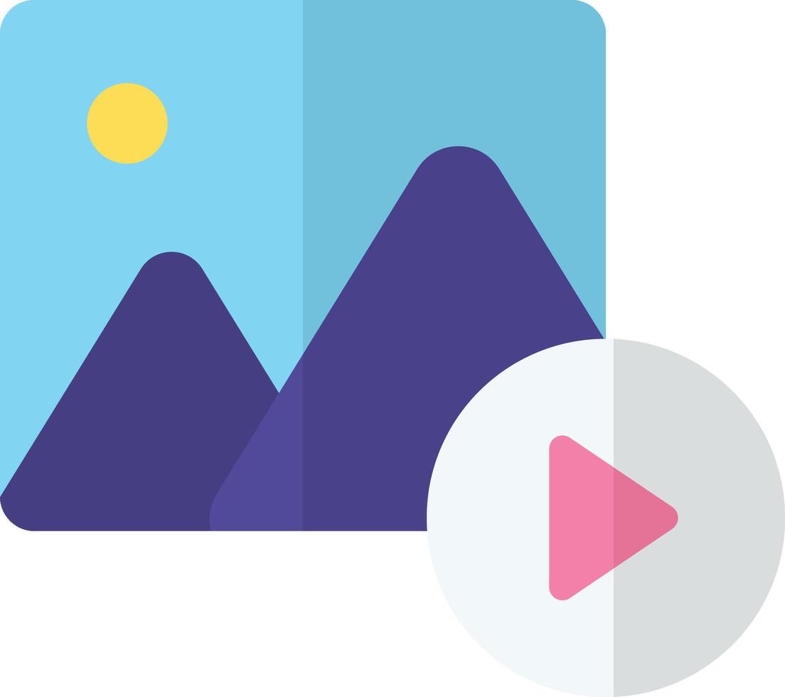 Media icon with mountains, sun, and a play button. Stock Illustration vector