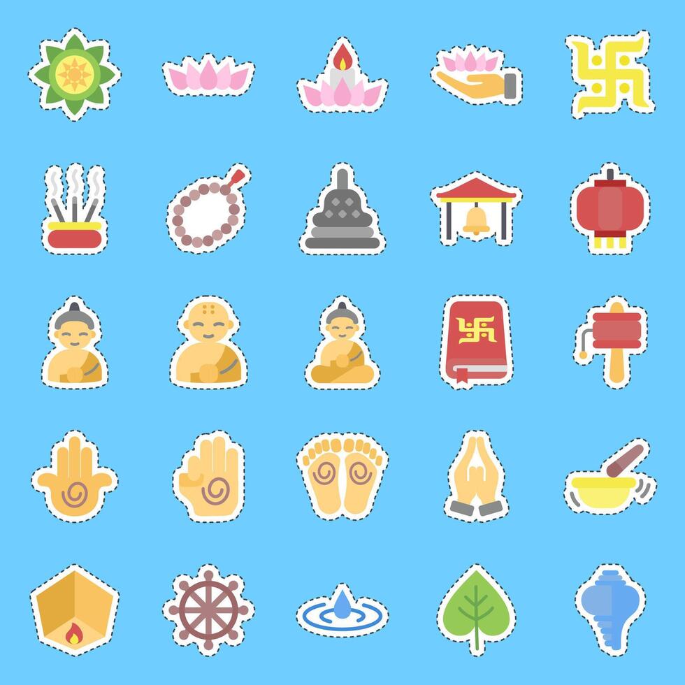 Cutting line sticker set of buddhism. Buddhism and vesak elements. vector