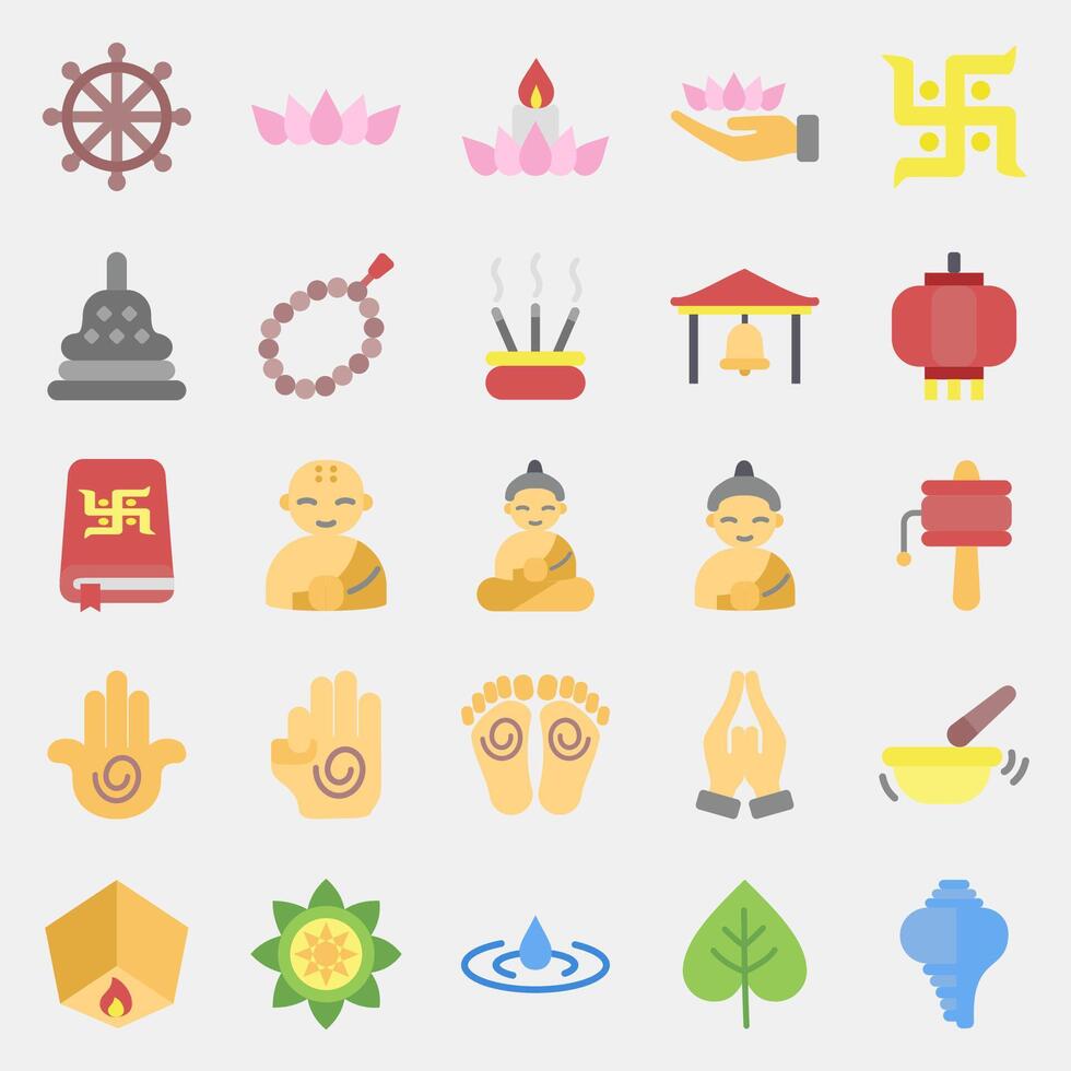 Icon set of buddhism. Buddhism and vesak elements. Icon in flat style. vector