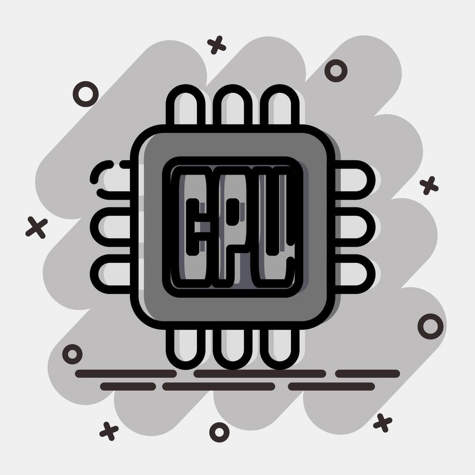 Icon processor. Computer components elements. Icon in comic style. vector