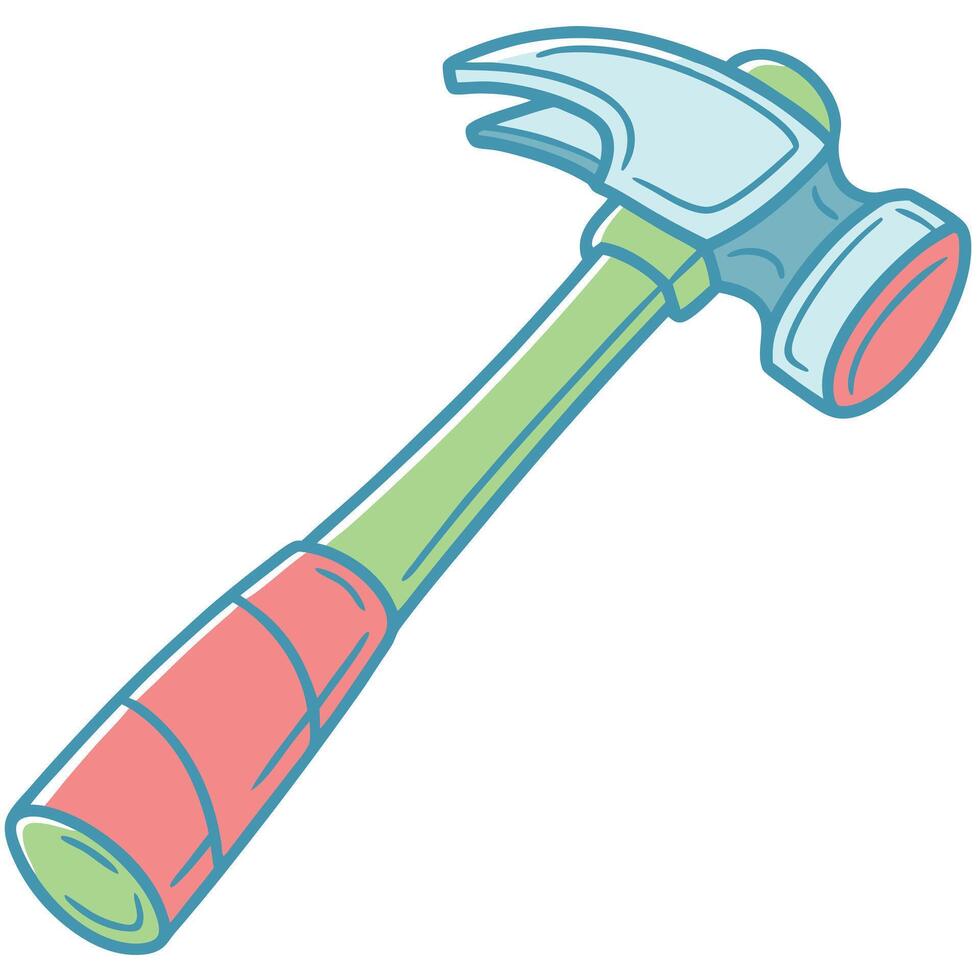 A cartoon style hammer with a green handle and a red grip isolated on a white background vector