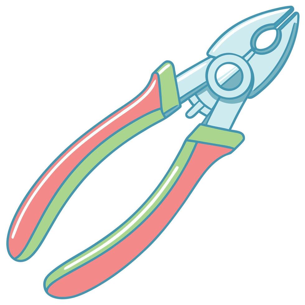 A cartoon style illustration of a pair of pliers with red and green handles isolated vector