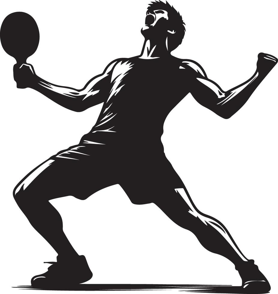 Silhouette of a man celebrating with a ping pong paddle raised in victory pose vector