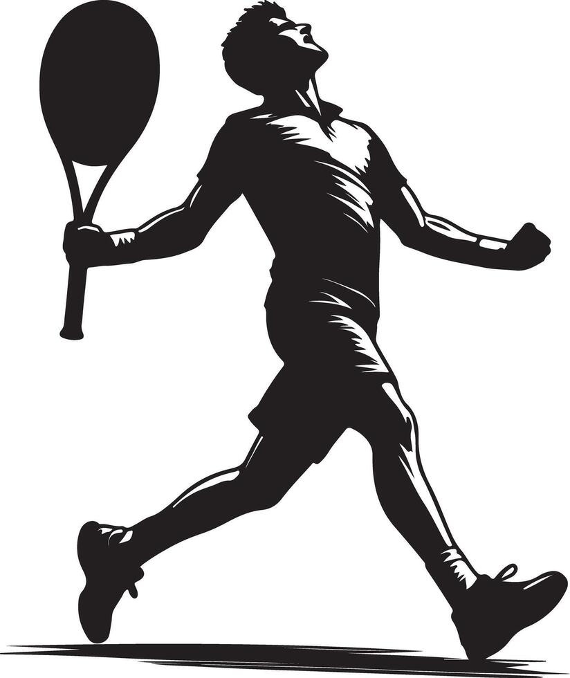 Silhouette of tennis player celebrating victory with racket on a white background vector