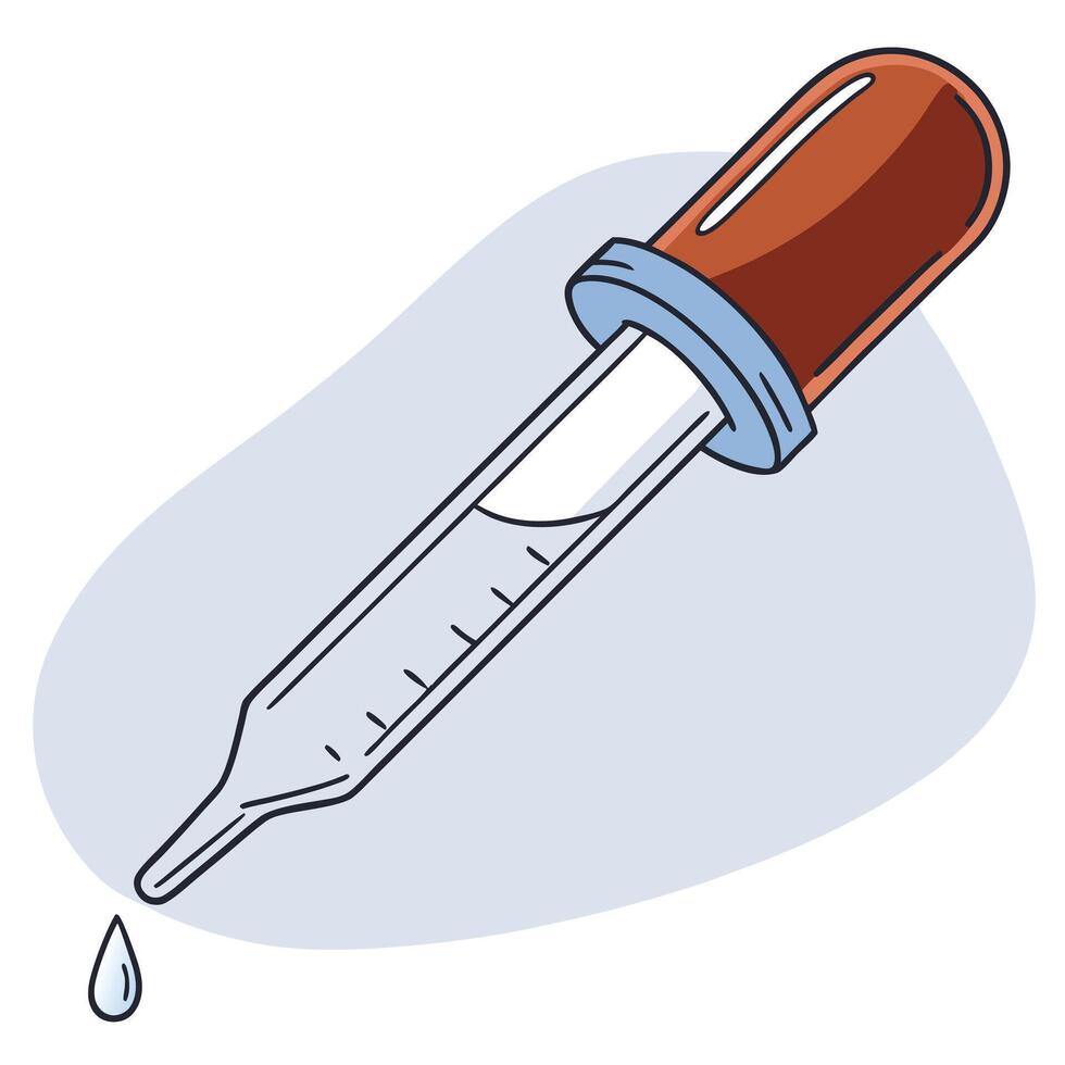 A cartoon illustration of a dropper with an orange bulb and a clear liquid droplet vector