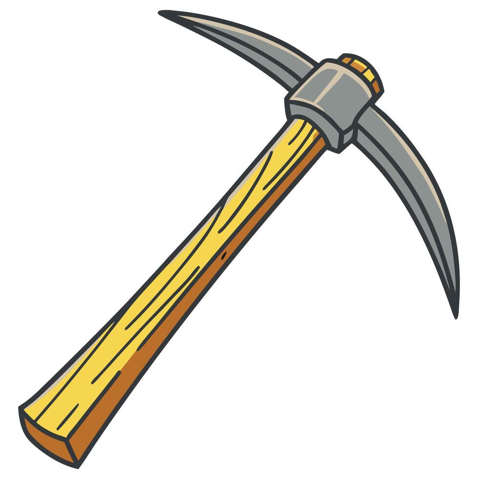 A cartoon style illustration of a pickaxe with a wooden handle and metal head tool vector