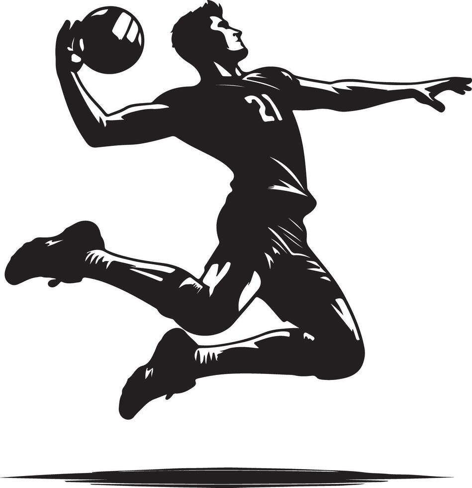 Silhouette of a volleyball player jumping and preparing to hit the ball in action pose vector