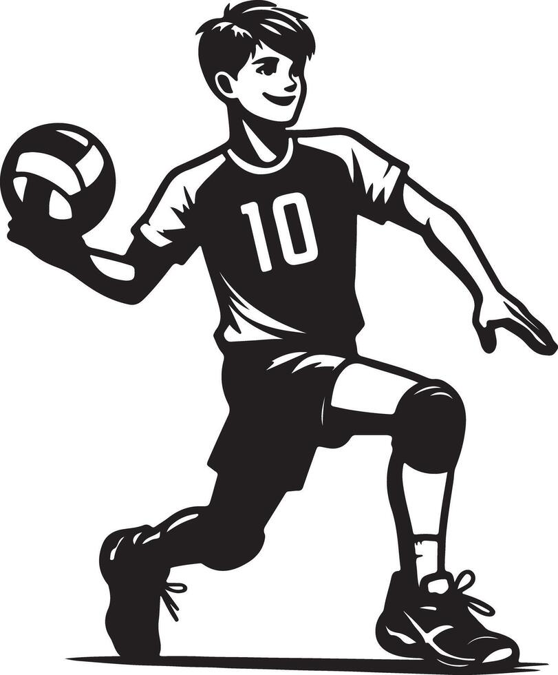 A monochrome drawing of a volleyball player preparing to serve the ball in a game pose vector