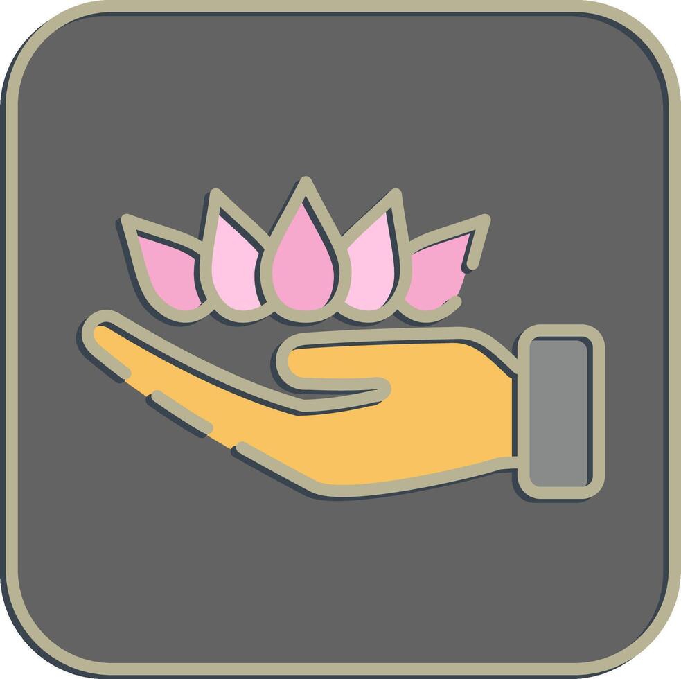 Icon lotus on hand. Buddhism and vesak elements. Icon in embossed style. vector