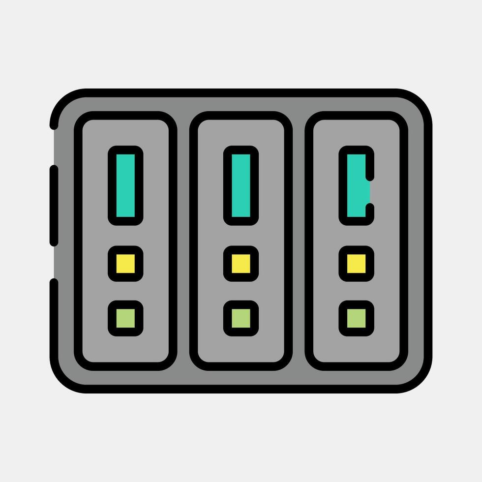 Icon data center. Computer components elements. Icon in filled line style. vector