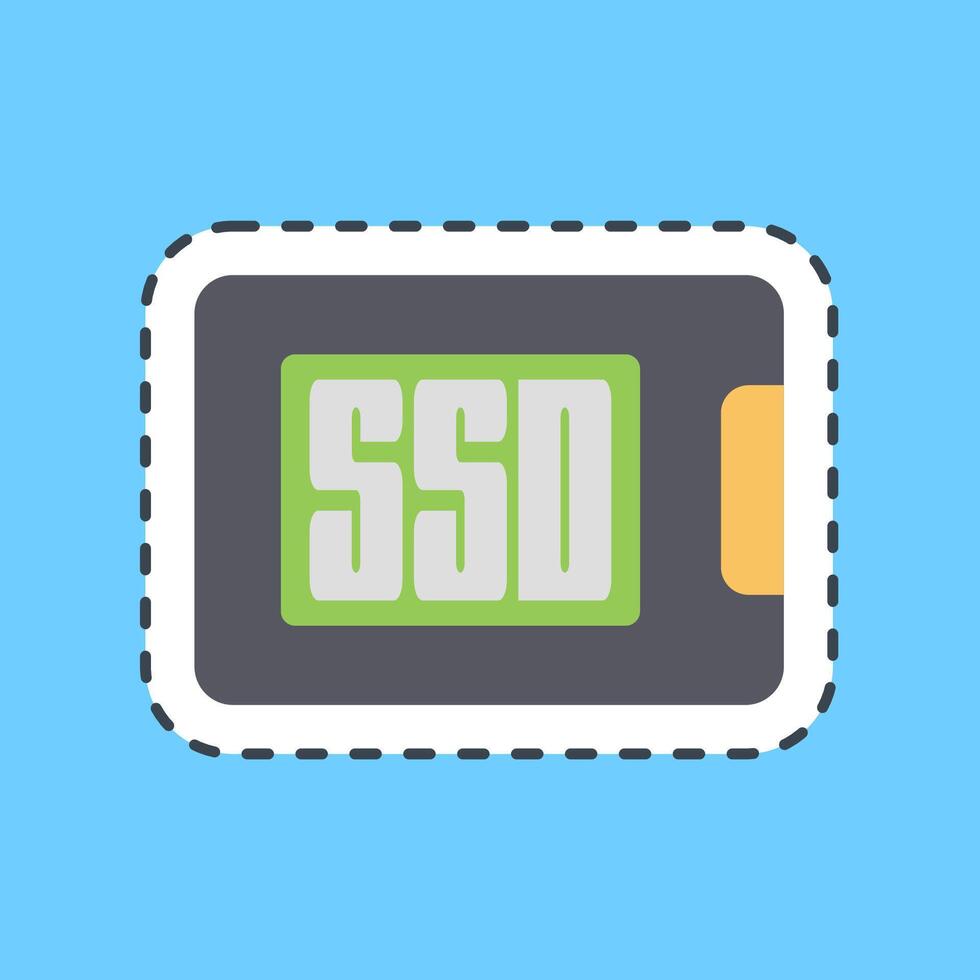 Cutting line sticker ssd. Computer components elements. vector