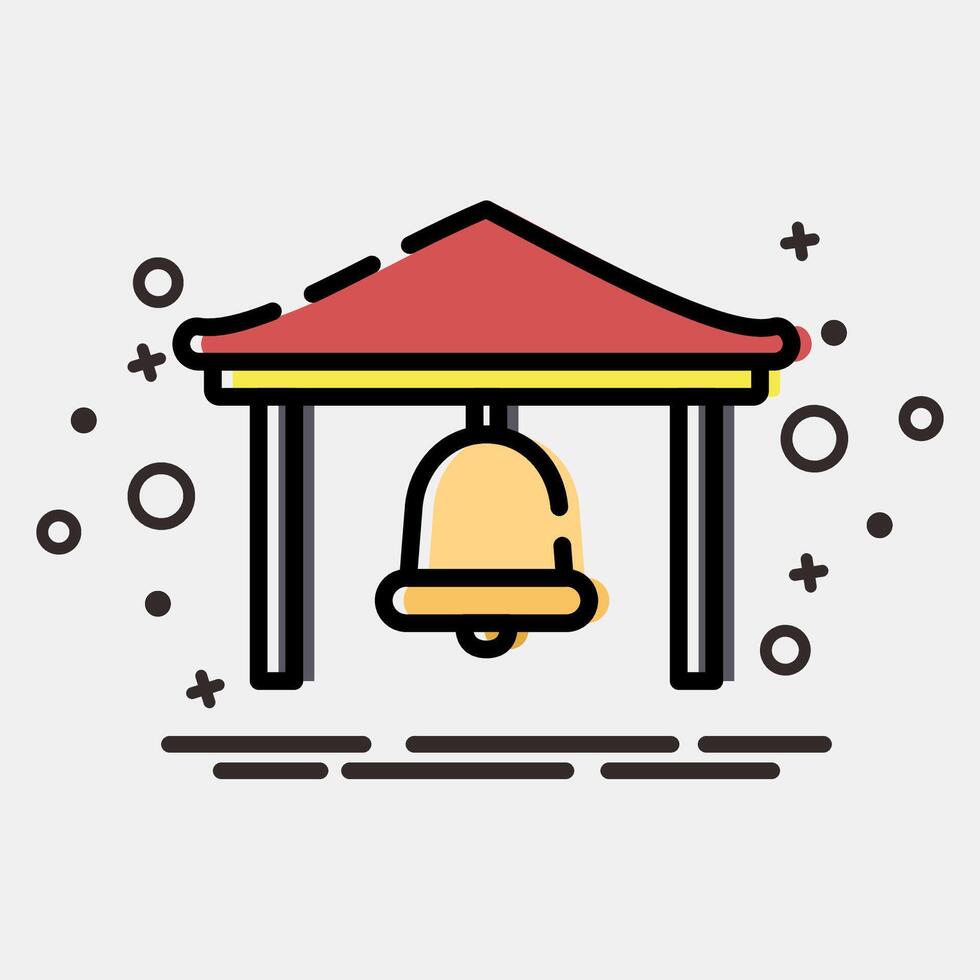 Icon bell. Buddhism and vesak elements. Icon in MBE style. vector